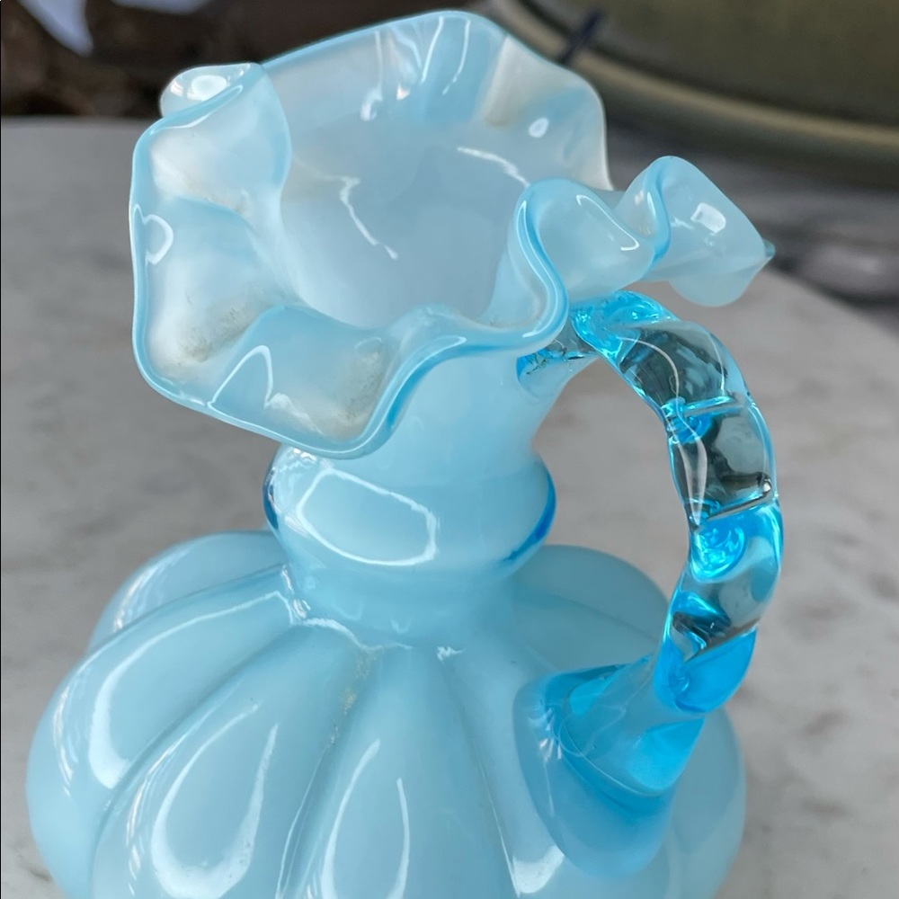 Fenton ruffle edge pastel blue glass pourer/vase